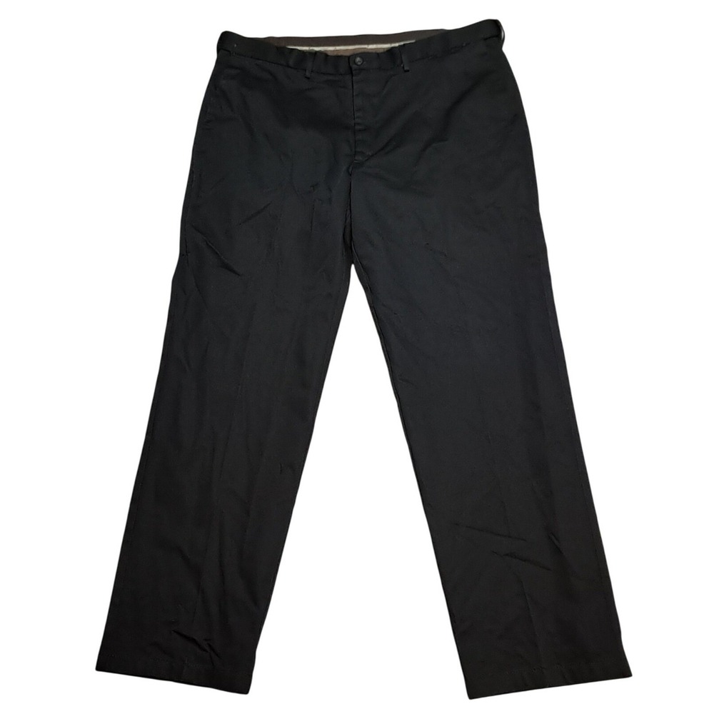 Haggar Mens Black 100% Cotton Twill Straight Leg Chino Dress Pants 38x31 - Picture 2 of 5